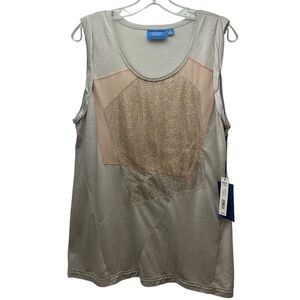 Simply Vera Vera Wang Gray Tunic XL Sleeveless Metallic Lace Overlay  Sparkle